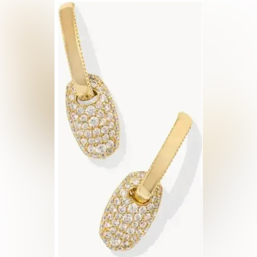 NWT Lot of 2x [Kendra Scott] Bailey Gold Pave Chain Bracelet & Huggie Earrings - Picture 5 of 11